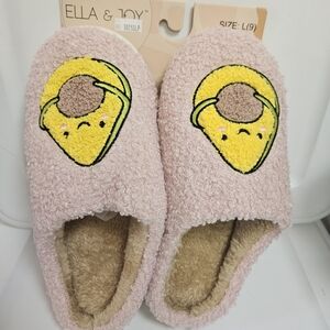 ELLA & JOY Women's Pink Fuzzy Avocado Memory Foam Slippers Sz 9 New